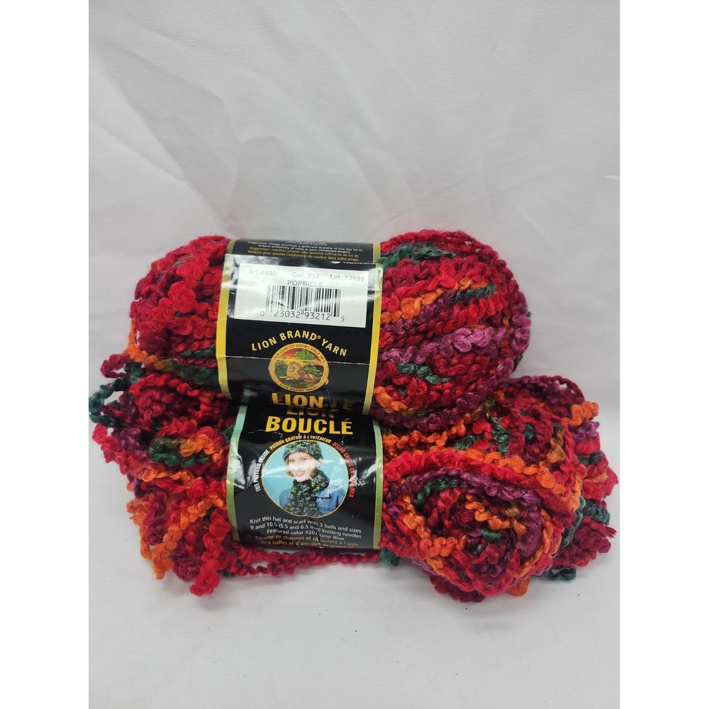 Lion Brand Boucle Yarn Popsicle Color 212 Red Multicolor 6 Super Bulky Lot of 2